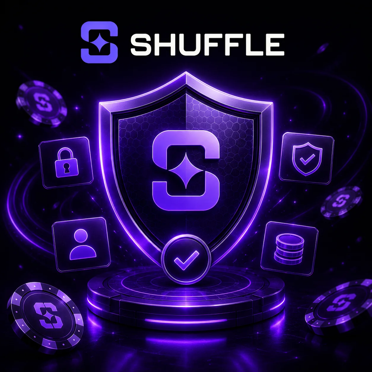 Shuffle security shield with official Shuffle logo and secure casino protection.